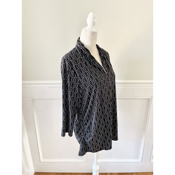 Vince Camuto 1X Black & White Printed Stretch Jersey Top With 3/4 Sleeves & Rouc - Picture 3 of 6